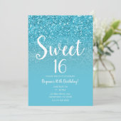 Invitation Parties scintillant moderne Aqua Blue Glam Sweet 1 (Debout devant)