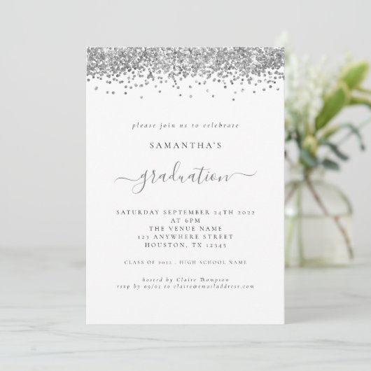 Invitation Parties scintillant moderne Argent 2024 Graduation (Debout devant)