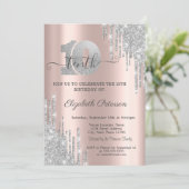 Invitation Parties scintillant moderne argent gouttes 10e ann (Debout devant)