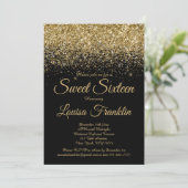 Invitation Parties scintillant moderne Black & Gold Sweet 16  (Debout devant)
