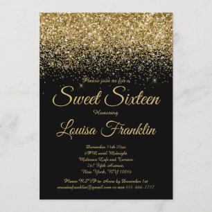 Invitation Parties scintillant moderne Black & Gold Sweet 16