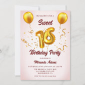 Invitation Parties scintillant moderne Blush rose or Ballons  (Devant)