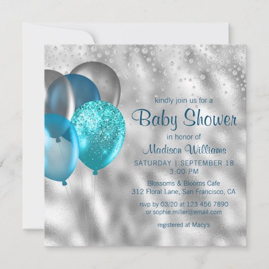 Invitation Parties scintillant moderne chic Ballons Baby show (Devant)