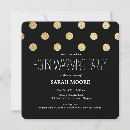 Invitation Parties scintillant moderne chic Gold Black Housec (Devant)
