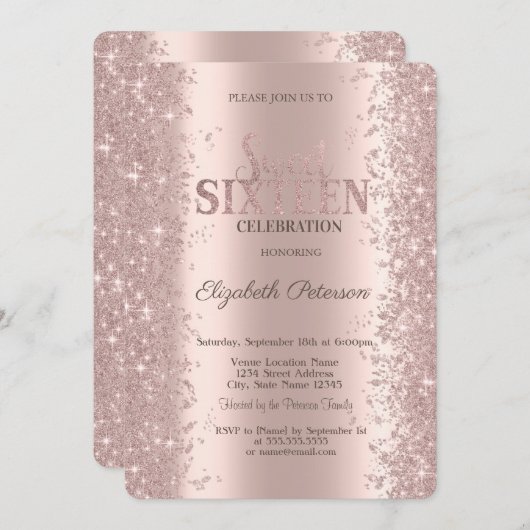 Invitation Parties scintillant moderne Confetti Rose Gold Swe (Devant / Derrière)