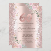 Invitation Parties scintillant moderne Confetti Rose Roses or (Devant / Derrière)