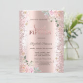 Invitation Parties scintillant moderne Confetti Rose Roses or (Debout devant)