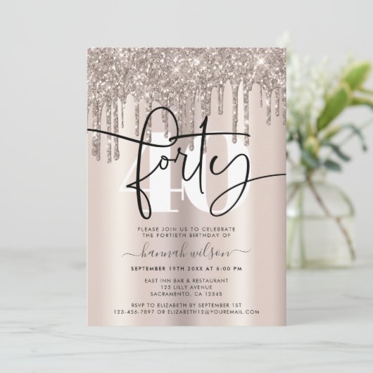 Invitation Parties scintillant moderne Crème mousseuse 40e fê (Debout devant)