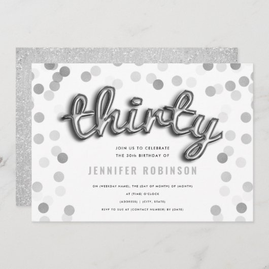 Invitation Parties scintillant moderne des ballons d'argent 3 (Devant / Derrière)