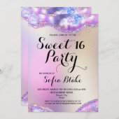 Invitation Parties scintillant moderne élégante fille 16e ann (Devant / Derrière)