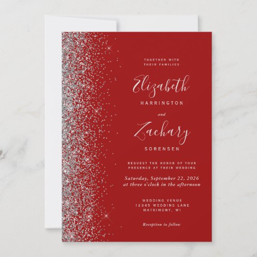 Invitation Parties scintillant moderne en argent Crimson Code (Devant)