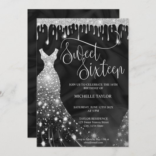 Invitation Parties scintillant moderne en argent de poussin d (Devant / Derrière)