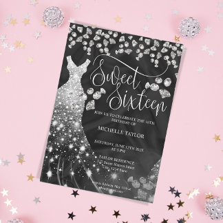 Invitation Parties scintillant moderne en argent de poussin d