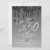 Invitation Parties scintillant moderne en argent noir 50e fêt (Devant)