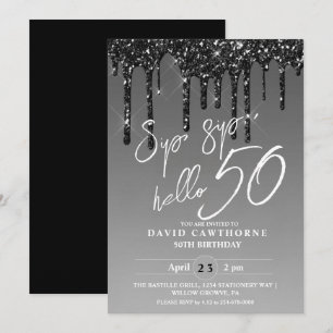 Invitation Parties scintillant moderne en argent noir 50e fêt