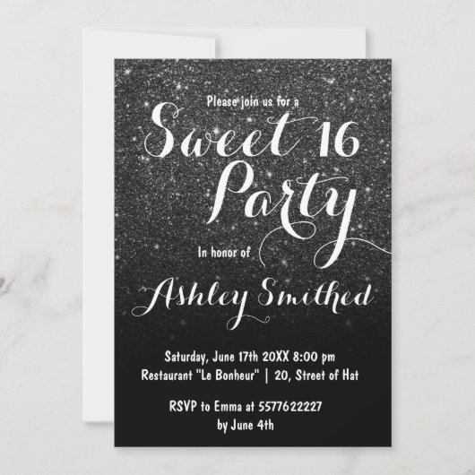 Invitation Parties scintillant moderne en faux noir gris fonc (Devant)