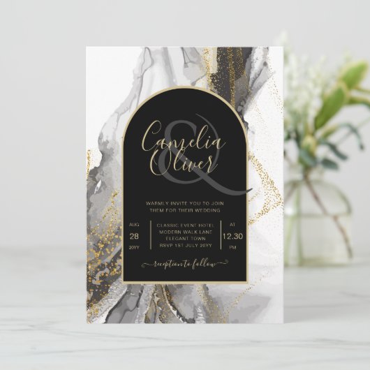 Invitation Parties scintillant moderne en marbre d'Agate d'or (Debout devant)