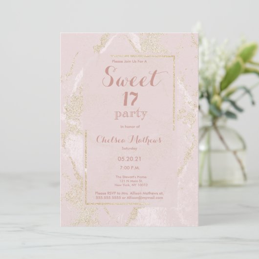 Invitation Parties scintillant moderne en marbre rose vif Swe (Debout devant)