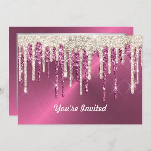 Invitation Parties scintillant moderne en métal rose beige Dr (Devant / Derrière)