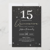 Invitation Parties scintillant moderne en noir brillant Confe (Devant)