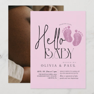 Invitation Parties scintillant moderne et mignonne pieds bébé