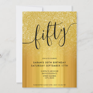 Invitation Parties scintillant moderne Gold 50e anniversaire 