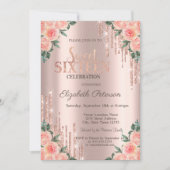 Invitation Parties scintillant moderne gouttes Rose Floral Go (Devant)