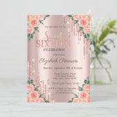 Invitation Parties scintillant moderne gouttes Rose Floral Go (Debout devant)