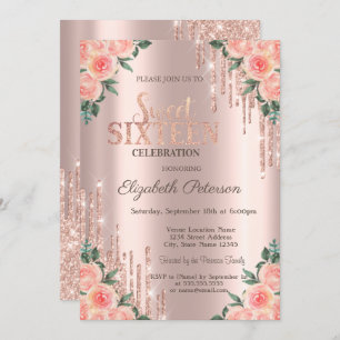 Invitation Parties scintillant moderne gouttes Rose Floral Go