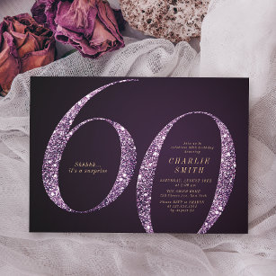 Invitation Parties scintillant moderne minimaliste violet 60e