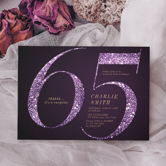 Invitation Parties scintillant moderne minimaliste violet 65e