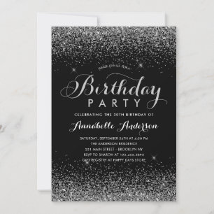 Invitation Parties scintillant moderne noir gris étincelle N'
