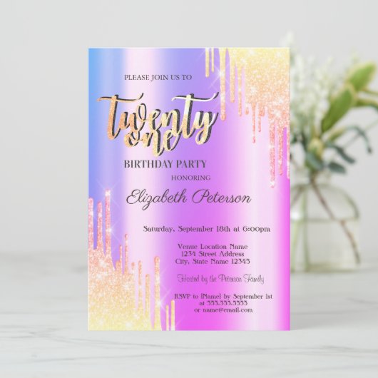 Invitation Parties scintillant moderne Ombre Drips 21e fête d (Debout devant)