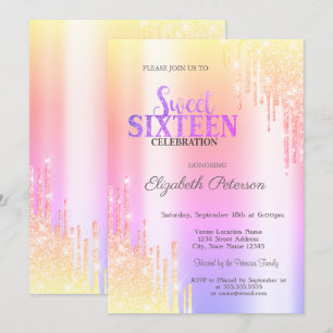 Invitation Parties scintillant moderne Ombre Drips Sweet 16