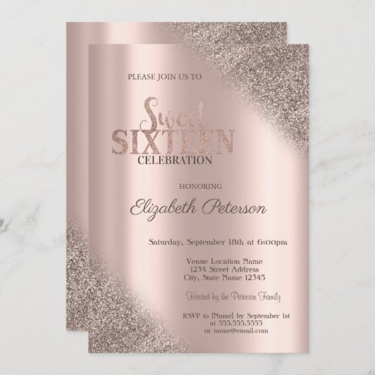 Invitation Parties scintillant moderne Ombre Rose Gold Sweet (Devant / Derrière)