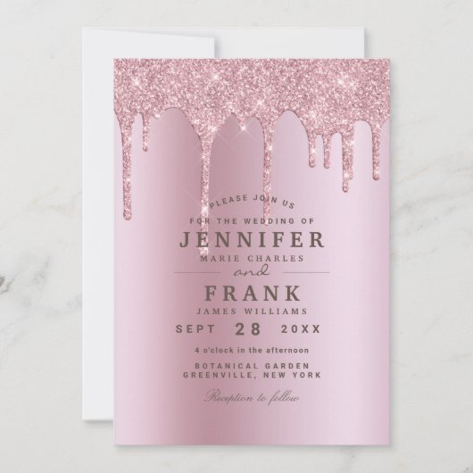 Invitation Parties scintillant moderne Rose Mariage or  (Devant)