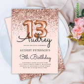 Invitation Parties scintillant moderne Rose or ballon 13e ann