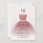 Invitation Parties scintillant moderne Sweet 16 Script Rose o (Devant)