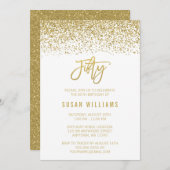 Invitation Parties scintillant moderne White Gold Faux 50e an (Devant / Derrière)