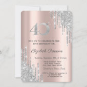 Invitation Parties scintillant modernes en argent 40e anniver (Devant)