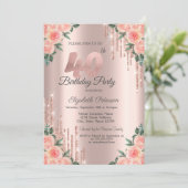 Invitation Parties scintillant modernes Rose Floral Gold 40e (Debout devant)