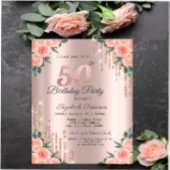 Invitation Parties scintillant modernes Rose Floral Gold 50e
