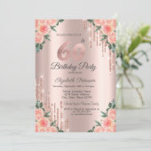 Invitation Parties scintillant modernes Rose Floral Gold 60e (Debout devant)