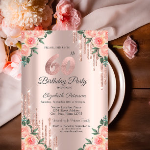 Invitation Parties scintillant modernes  Rose Floral Gold 60e