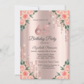 Invitation Parties scintillant modernes  Rose Floral Gold 65e (Devant)