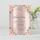 Invitation Parties scintillant modernes  Rose Floral Gold 70e (Debout devant)