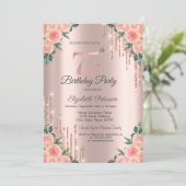 Invitation Parties scintillant modernes  Rose Floral Gold 75e (Debout devant)