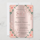 Invitation Parties scintillant modernes Rose Floral Gold 80e (Devant)