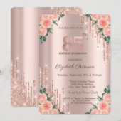Invitation Parties scintillant modernes  Rose Floral Gold 85e (Devant / Derrière)