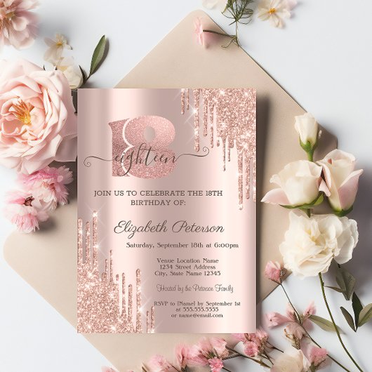 Invitation Parties scintillant modernes Rose Gold 18e anniver